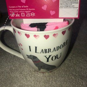 Milly Green Labrador Dog Coffee Mug Cup Sock Set New